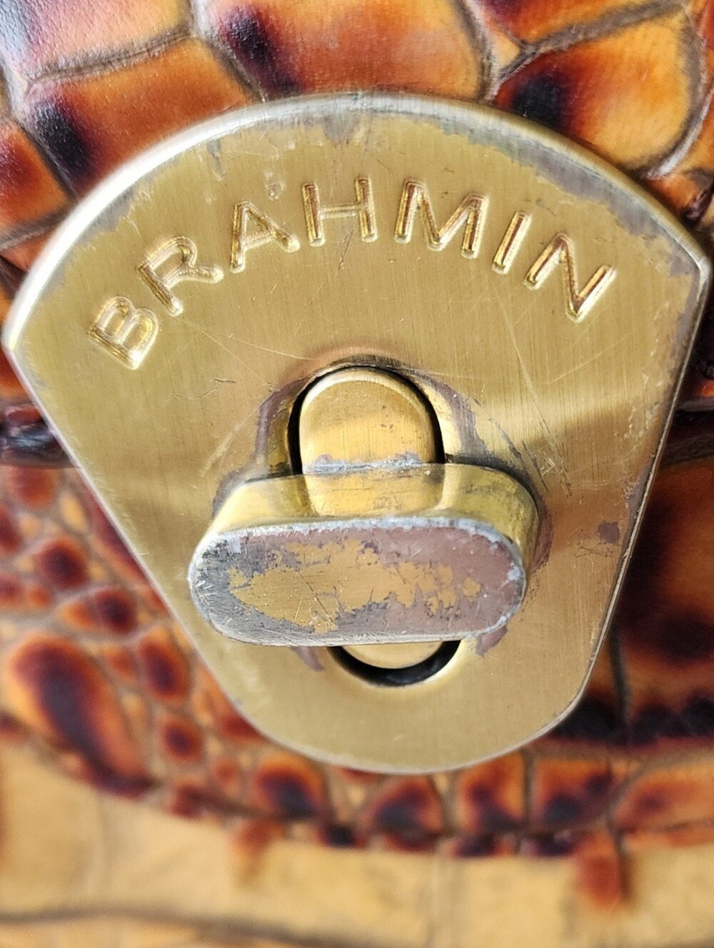 Brahmin Tan and Brown Crocodile-Embossed Satchel - Picture 3 of 15